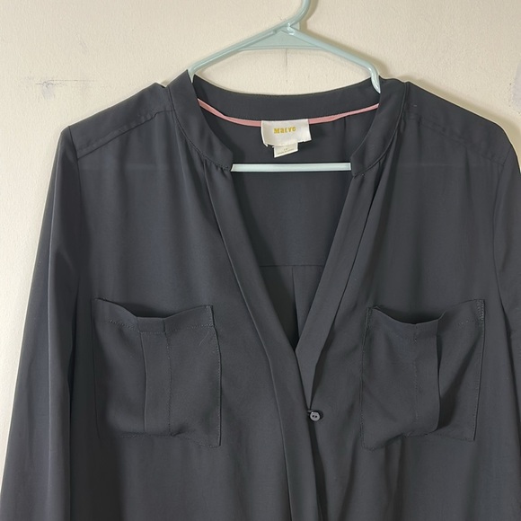 Anthropologie Maeve Chiffon Crossover Long‎ Sleeve Top blouse Size 10 - Picture 2 of 6